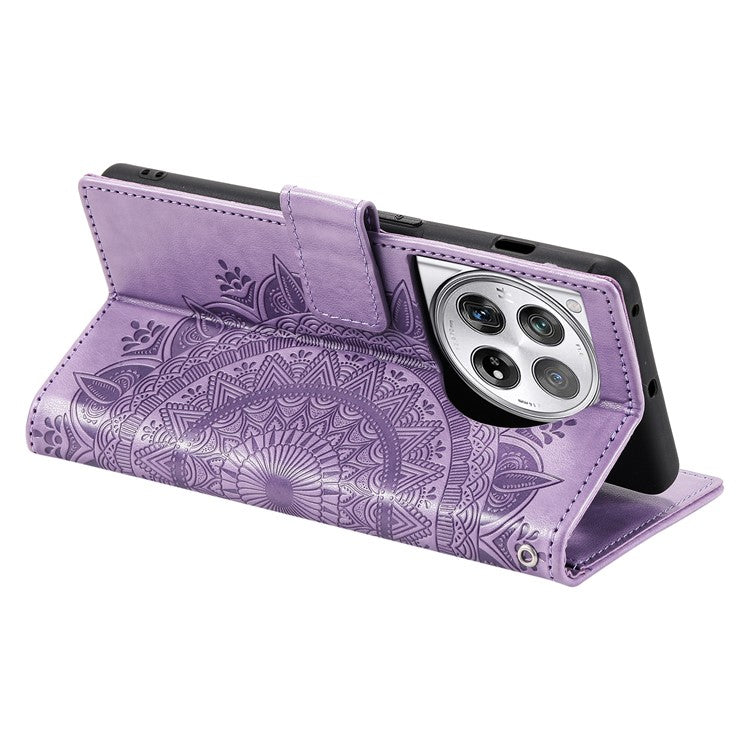 For OnePlus 12 5G Magnetic Phone Case Mandala Flower Imprinted PU Leather+TPU Cover - Purple