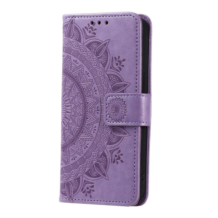 For OnePlus 12 5G Magnetic Phone Case Mandala Flower Imprinted PU Leather+TPU Cover - Purple