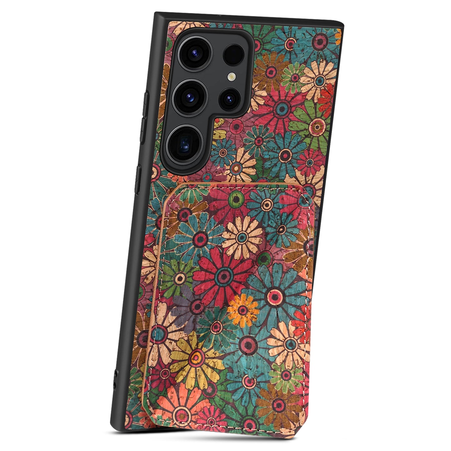For Samsung Galaxy S24 Ultra Floral Phone Case Card Holder Kickstand Cover - Spring / Green