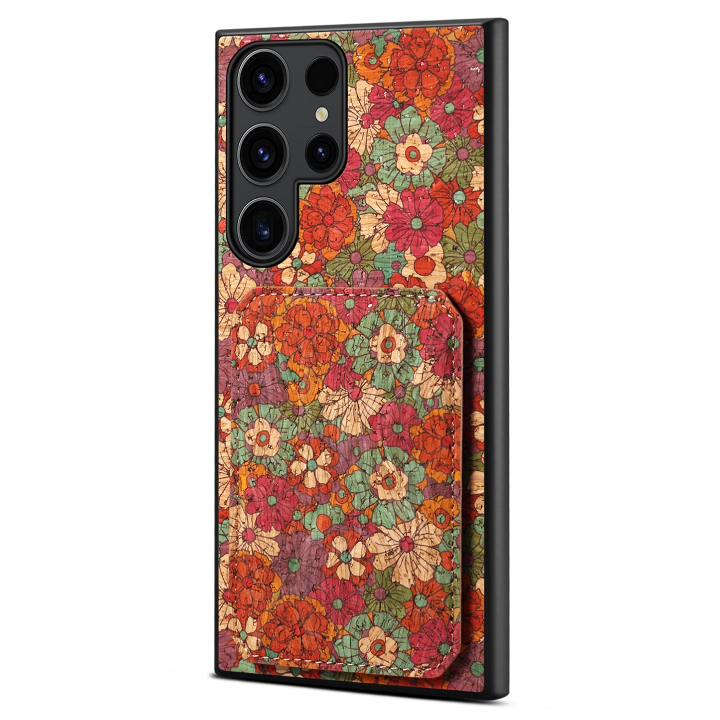 For Samsung Galaxy S24 Ultra Floral Phone Case Card Holder Kickstand Cover - Summer / Red