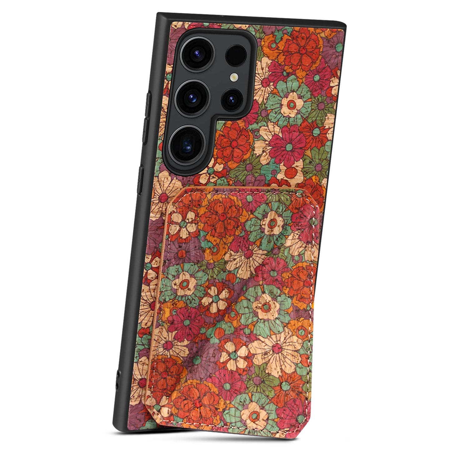 For Samsung Galaxy S24 Ultra Floral Phone Case Card Holder Kickstand Cover - Summer / Red