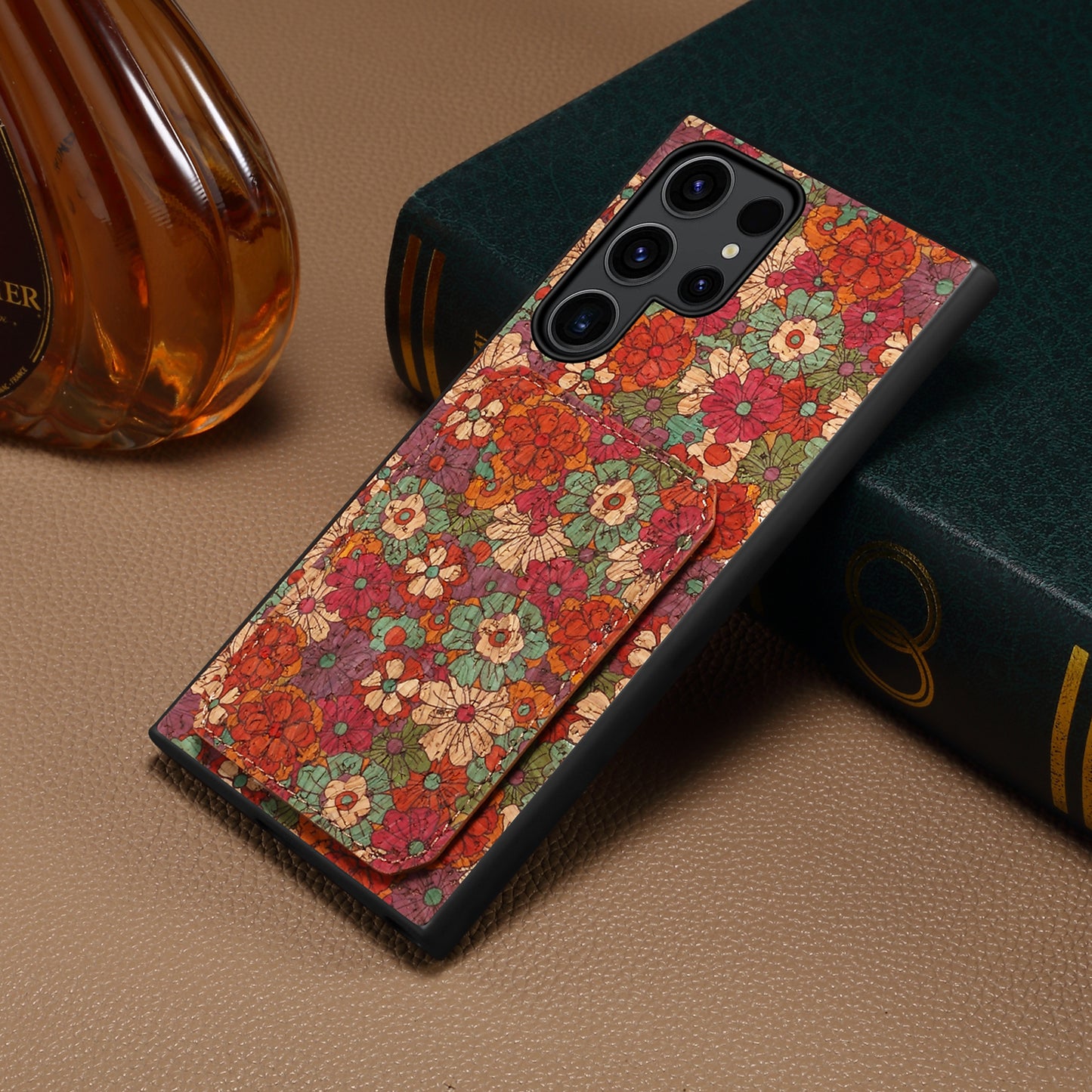 For Samsung Galaxy S24 Ultra Floral Phone Case Card Holder Kickstand Cover - Summer / Red