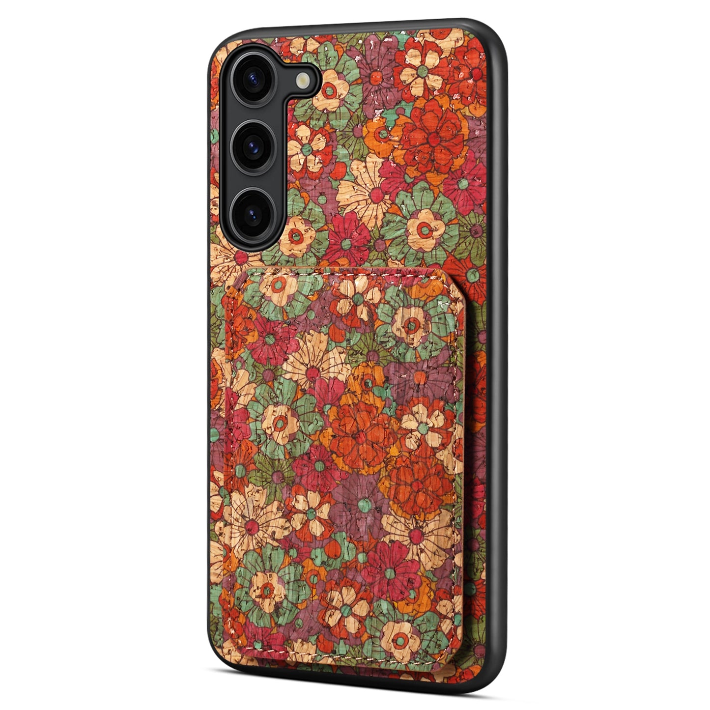 For Samsung Galaxy S24+ Card Holder Case Flower Floral Design Phone Cover - Summer / Red