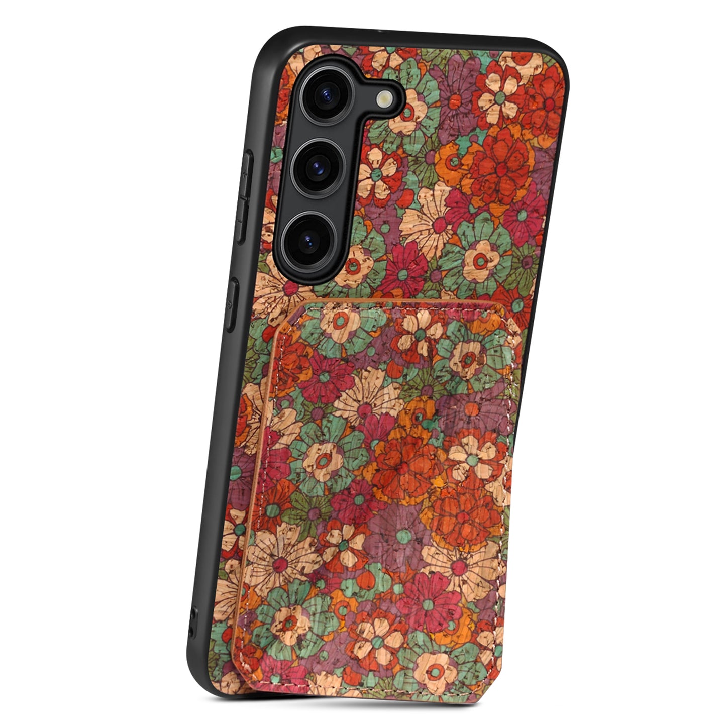 For Samsung Galaxy S24+ Card Holder Case Flower Floral Design Phone Cover - Summer / Red