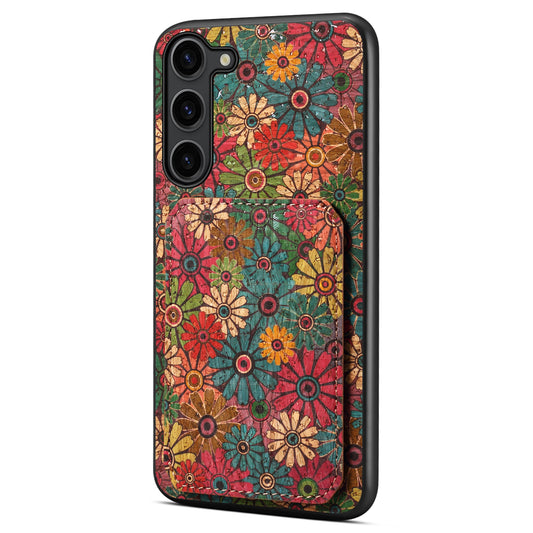 For Samsung Galaxy S24 Phone Case Blooming Floral Pattern Kickstand PU Leather Cover - Spring / Green