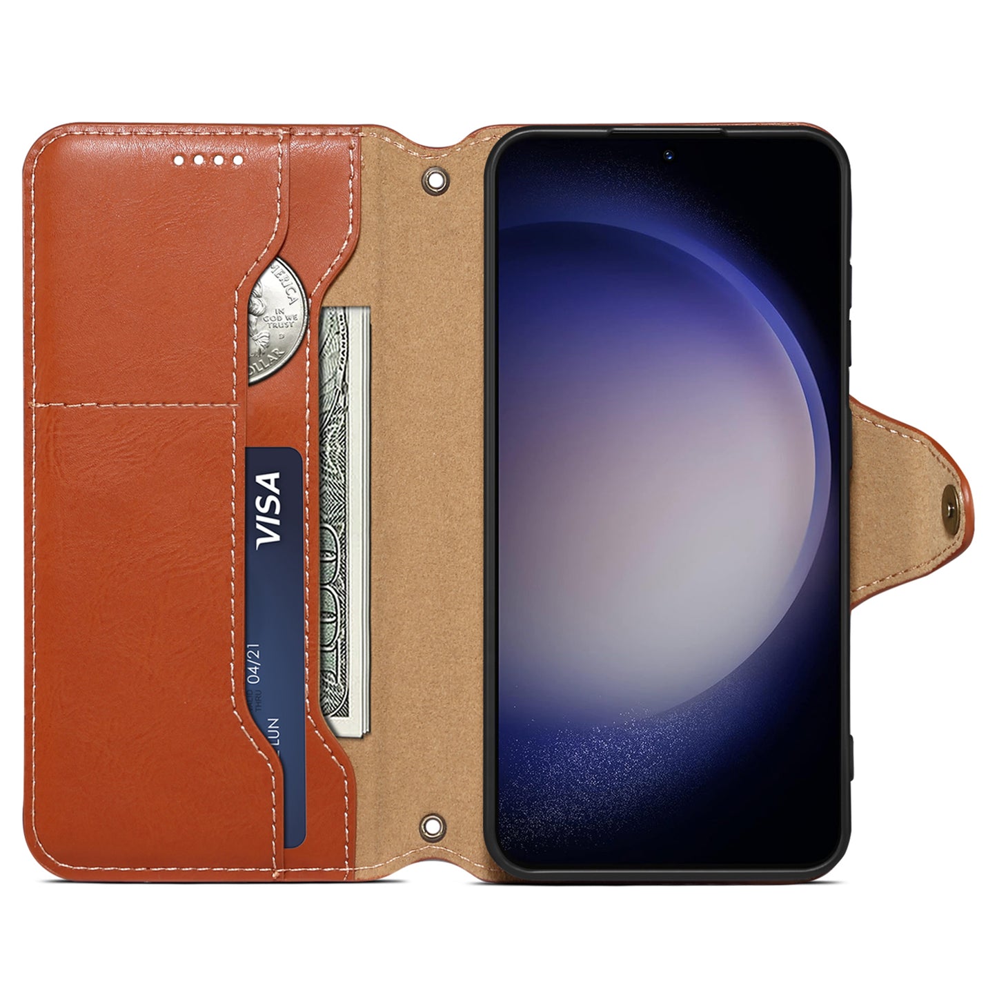 DENIOR For Samsung Galaxy S24 Leather Wallet Case Stand Cover Cowhide Texture - Brown
