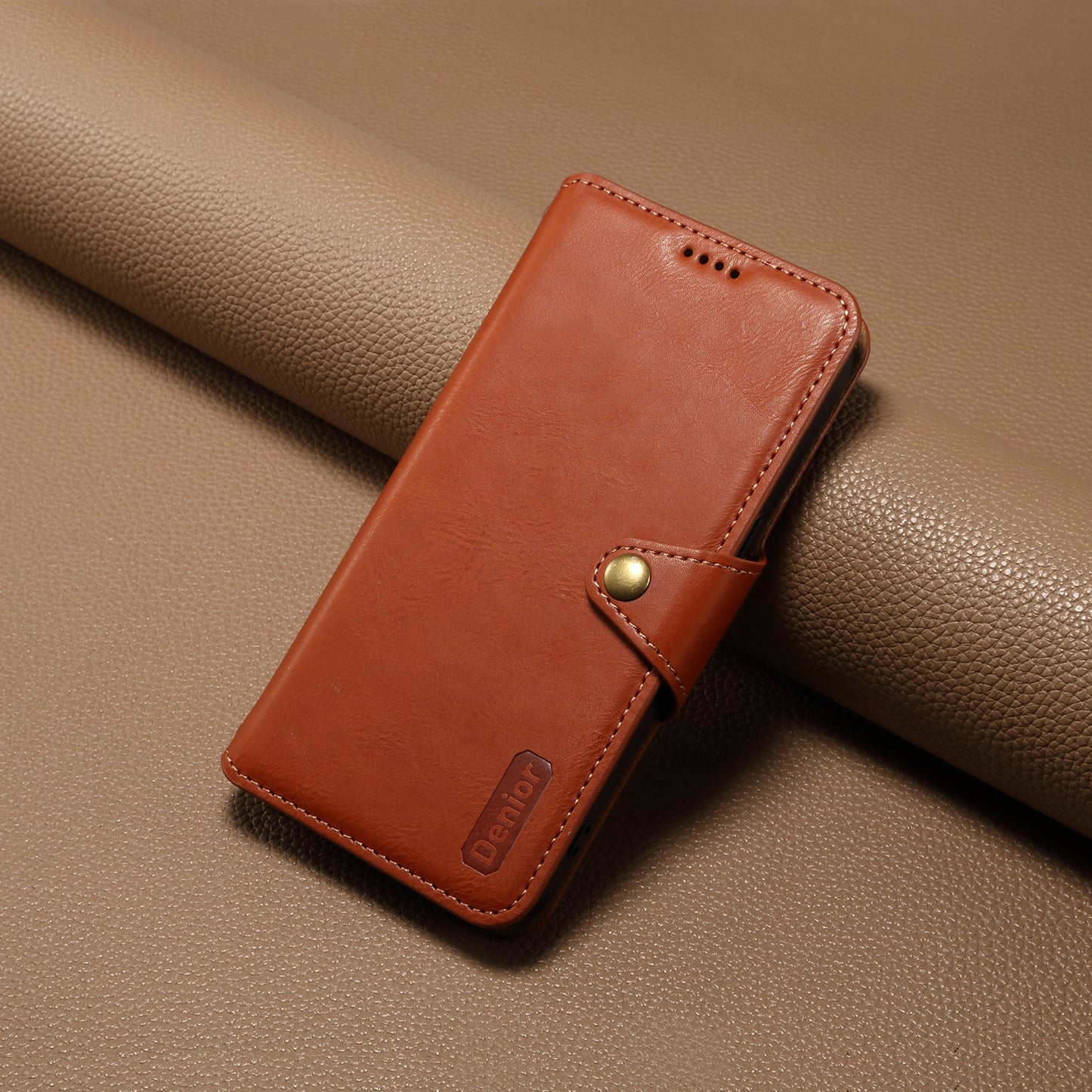 DENIOR For Samsung Galaxy S24 Leather Wallet Case Stand Cover Cowhide Texture - Brown