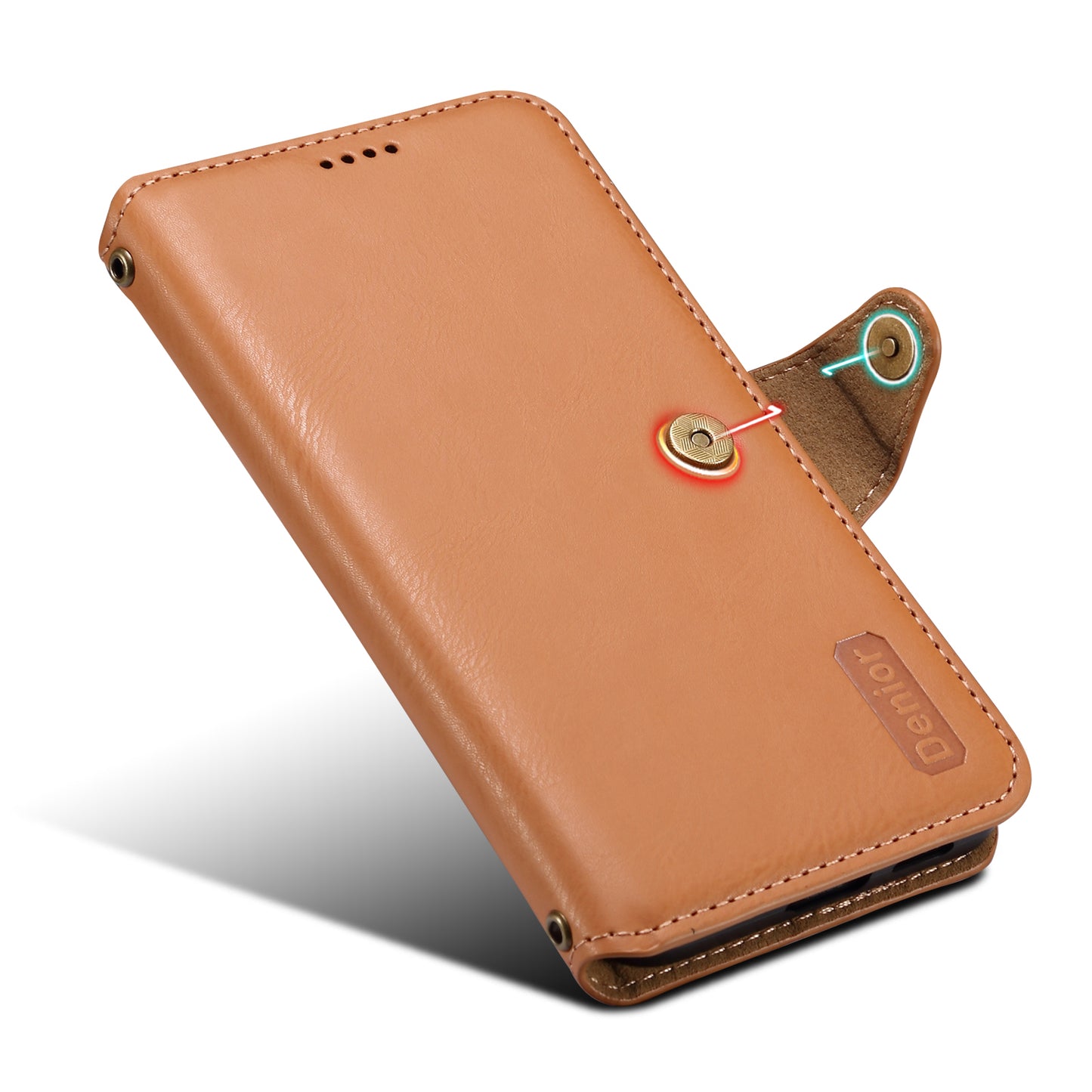 DENIOR For Samsung Galaxy S24+ Phone Case Cowhide Texture Leather Wallet Cover - Khaki