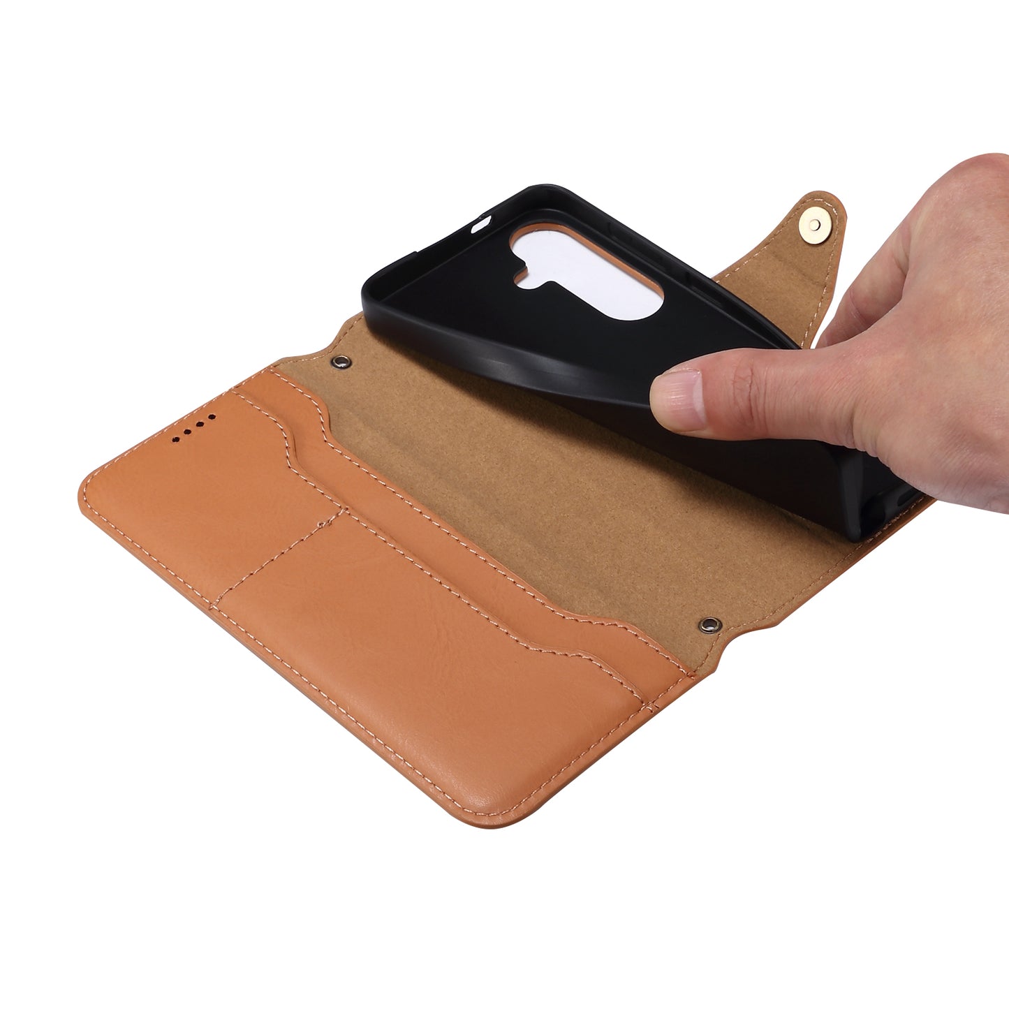 DENIOR For Samsung Galaxy S24+ Phone Case Cowhide Texture Leather Wallet Cover - Khaki