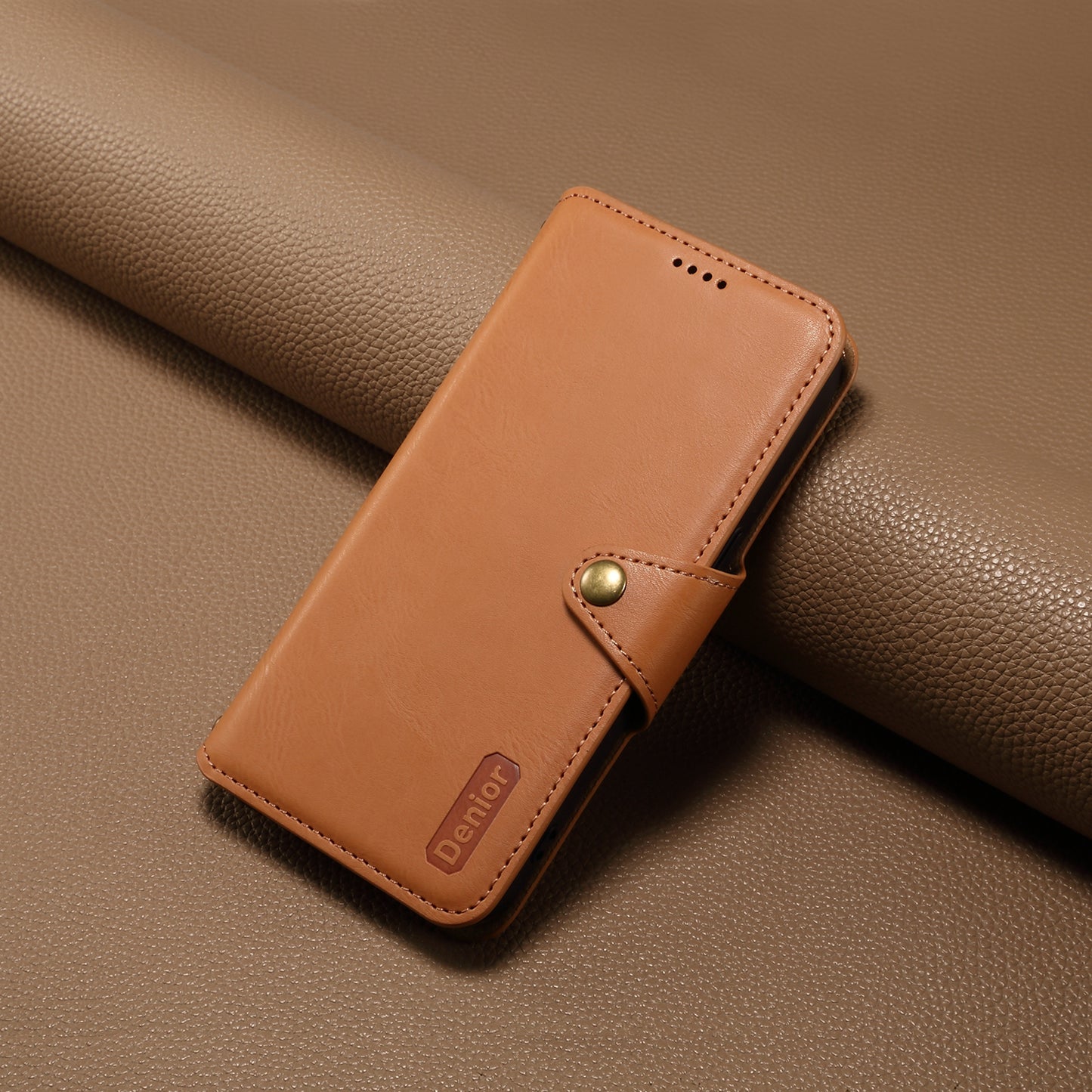 DENIOR For Samsung Galaxy S24+ Phone Case Cowhide Texture Leather Wallet Cover - Khaki