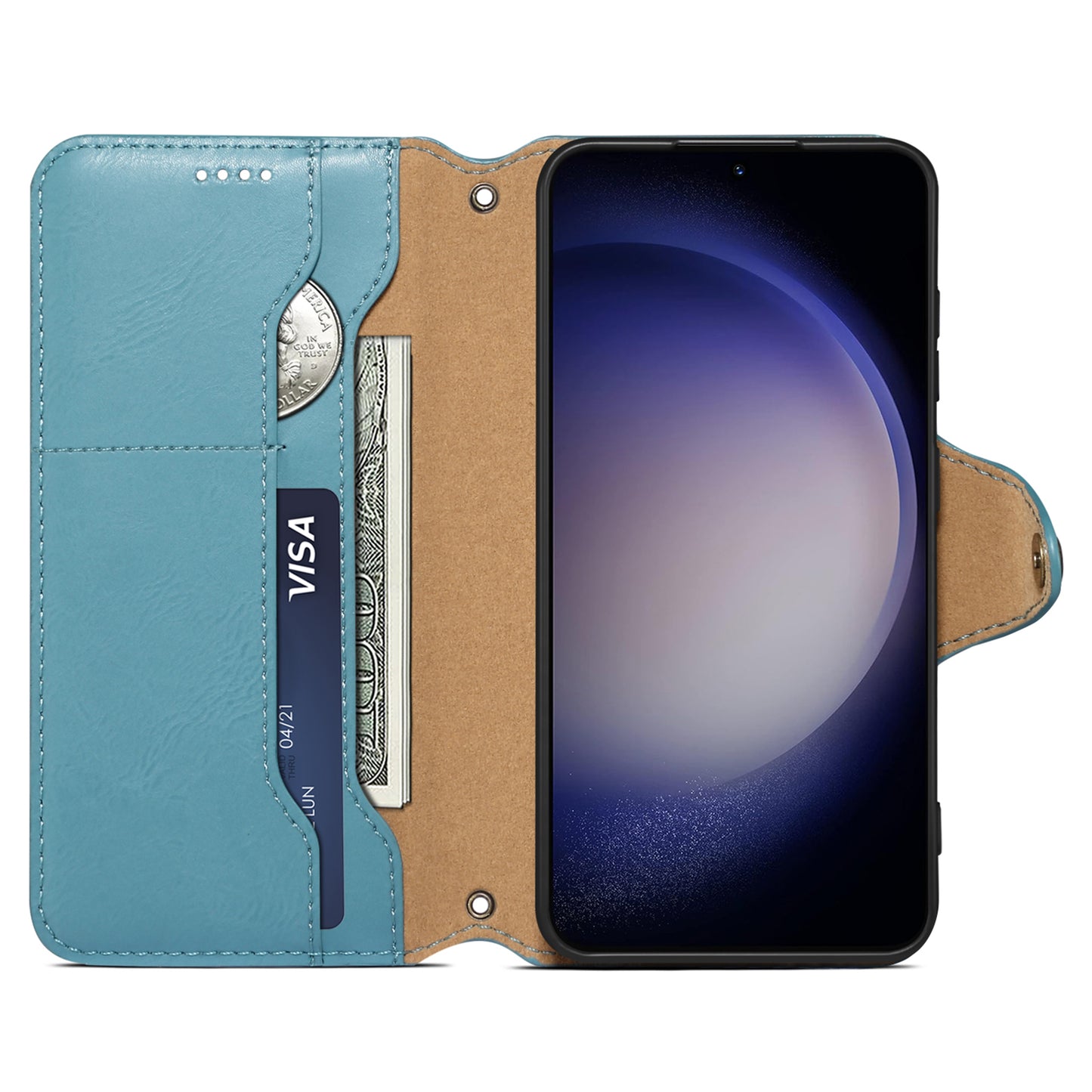 DENIOR For Samsung Galaxy S24+ Phone Case Cowhide Texture Leather Wallet Cover - Blue