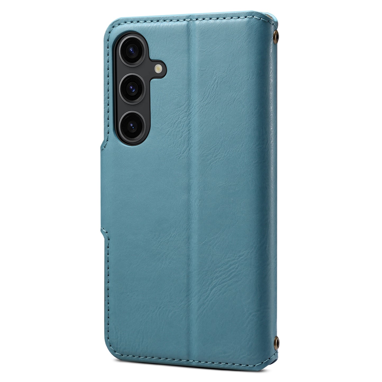 DENIOR For Samsung Galaxy S24+ Phone Case Cowhide Texture Leather Wallet Cover - Blue