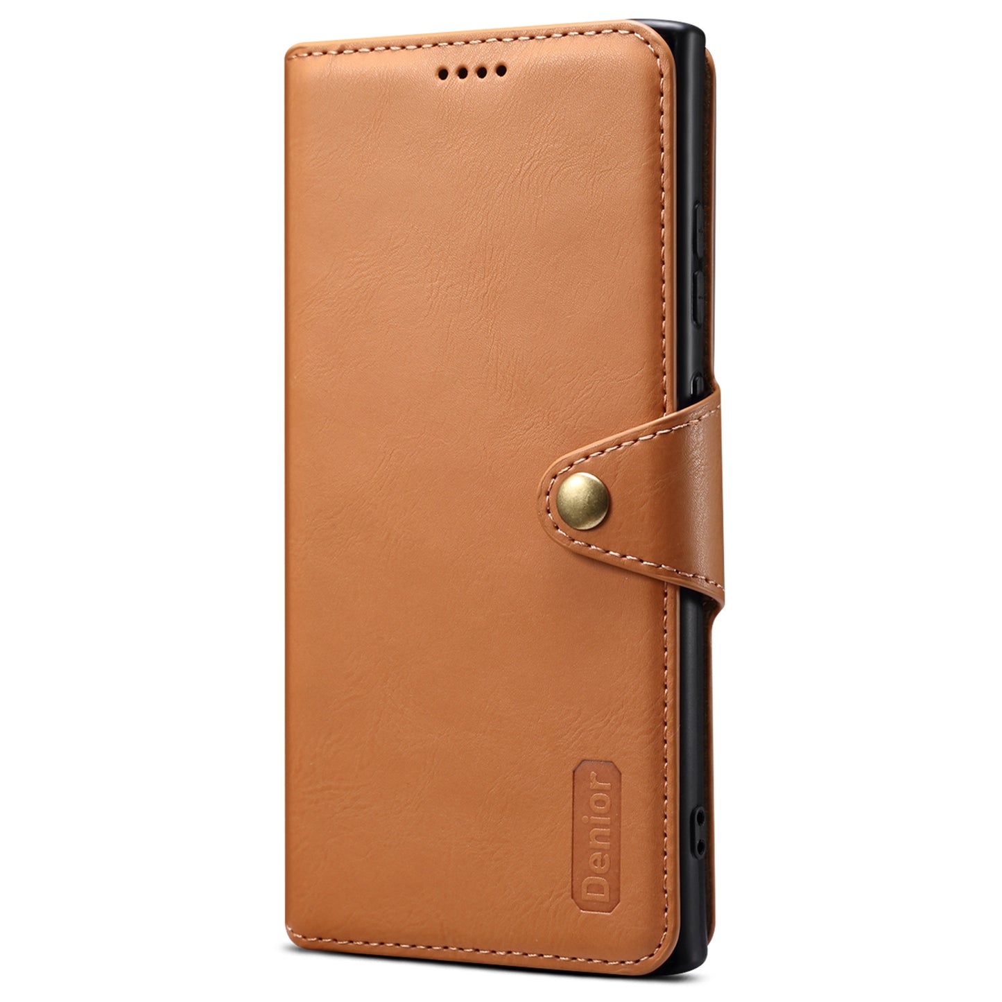 DENIOR For Samsung Galaxy S24 Ultra Case Cowhide Texture Leather Wallet Cover - Khaki