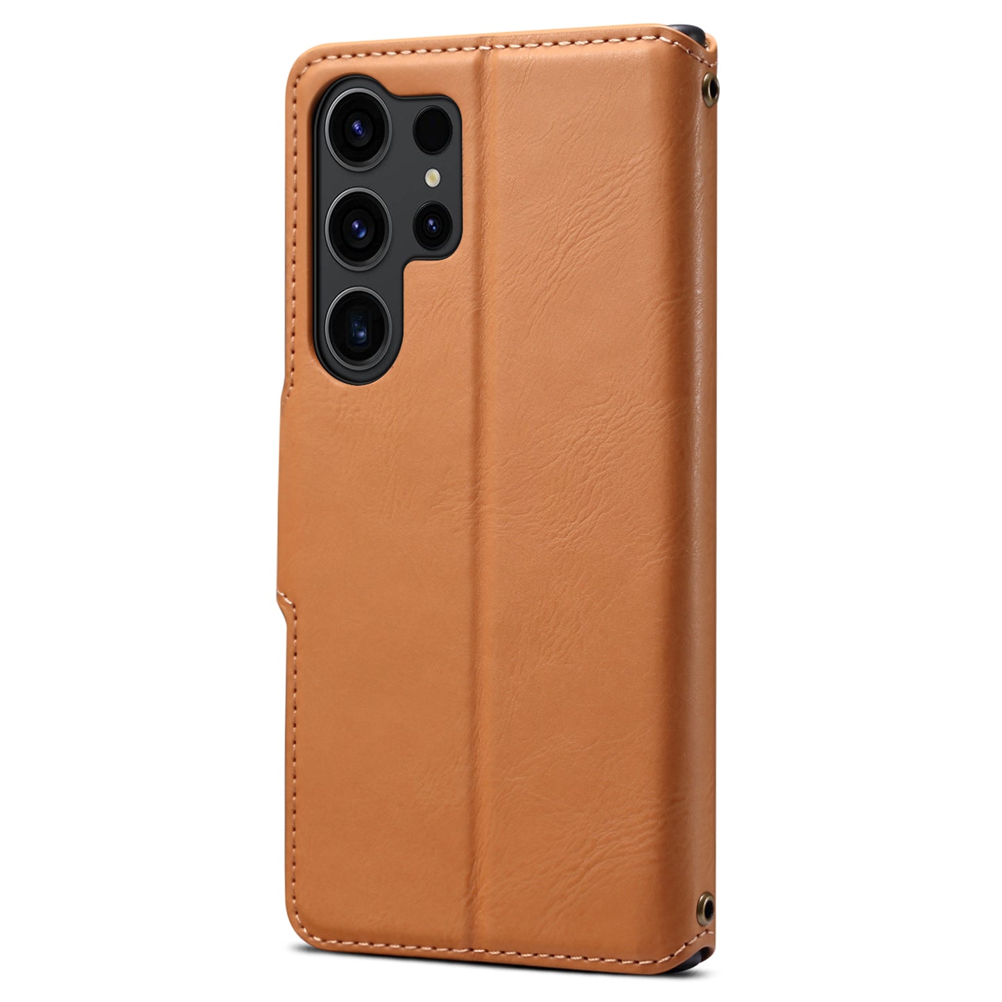 DENIOR For Samsung Galaxy S24 Ultra Case Cowhide Texture Leather Wallet Cover - Khaki