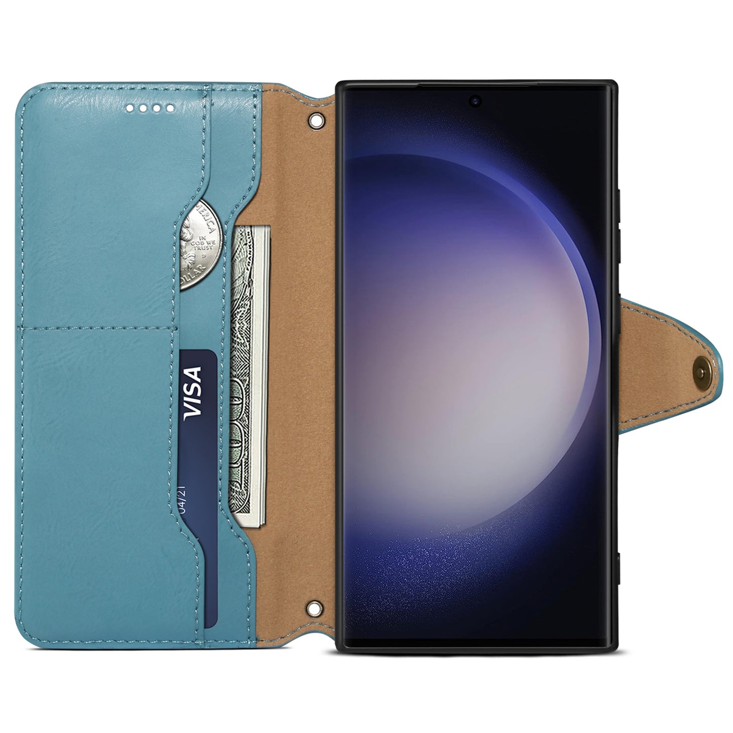 DENIOR For Samsung Galaxy S24 Ultra Case Cowhide Texture Leather Wallet Cover - Blue