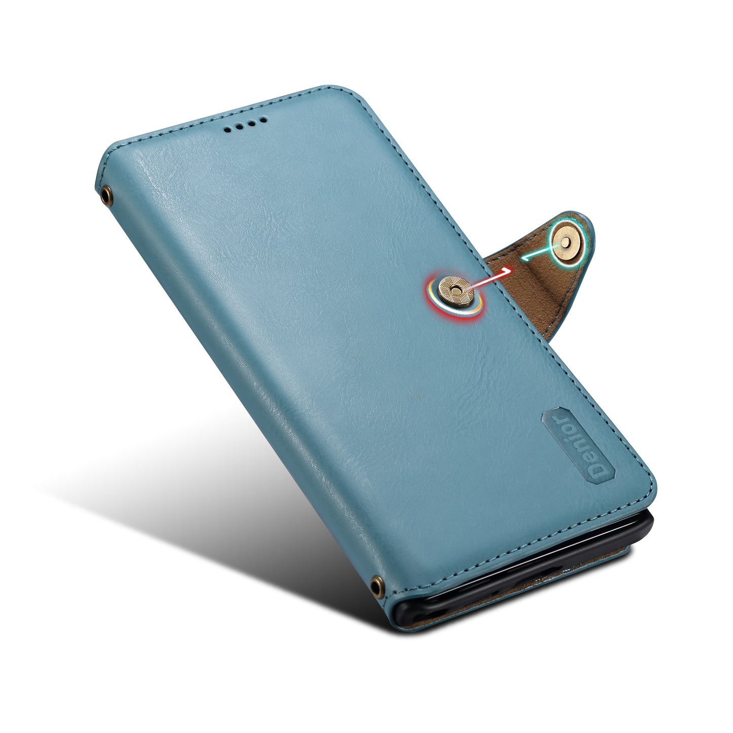 DENIOR For Samsung Galaxy S24 Ultra Case Cowhide Texture Leather Wallet Cover - Blue