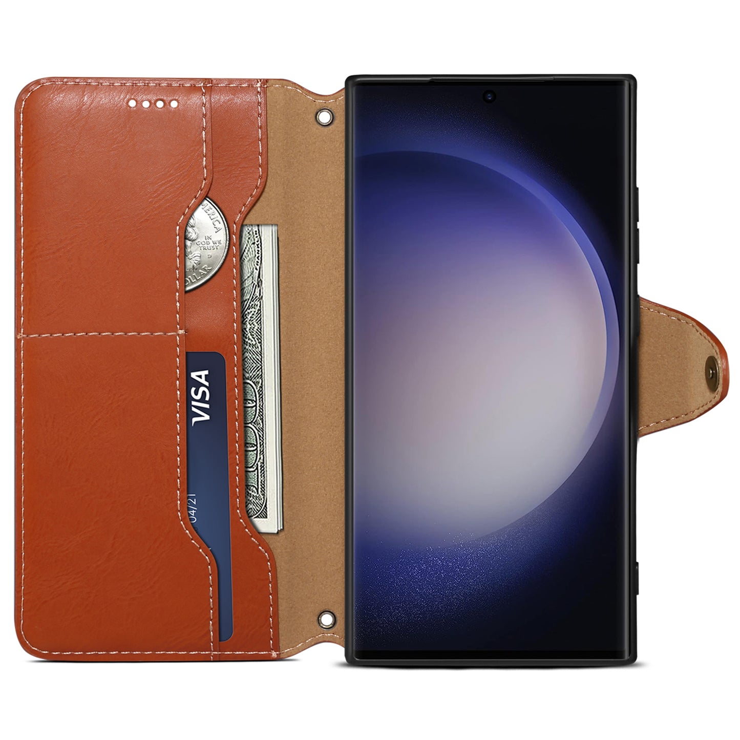DENIOR For Samsung Galaxy S24 Ultra Case Cowhide Texture Leather Wallet Cover - Brown