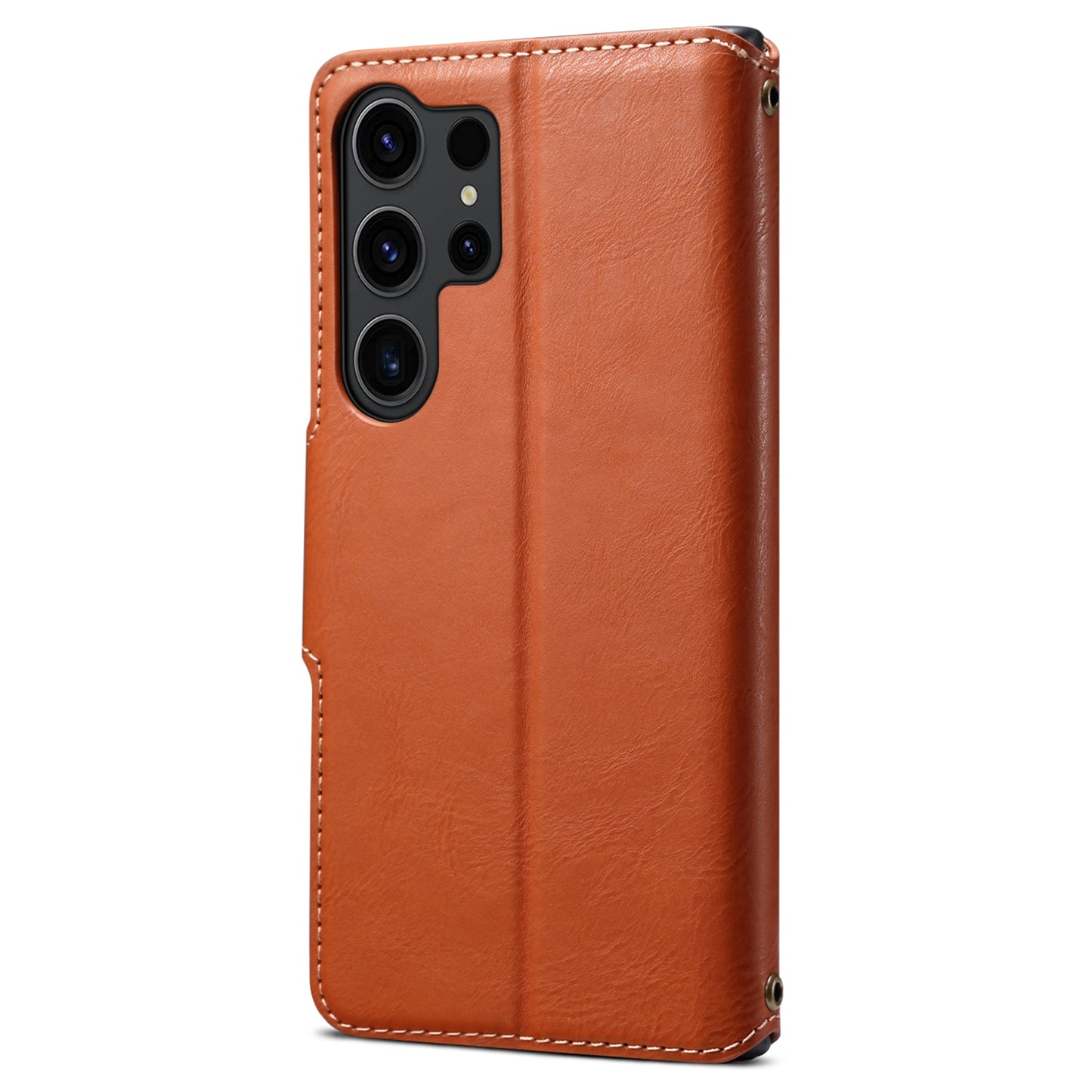 DENIOR For Samsung Galaxy S24 Ultra Case Cowhide Texture Leather Wallet Cover - Brown