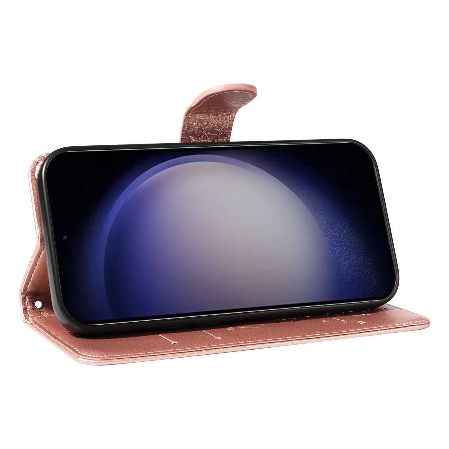 For Samsung Galaxy S24 Flower Blossom Theme Phone Case PU Leather Wallet Flip Cover - Rose Gold