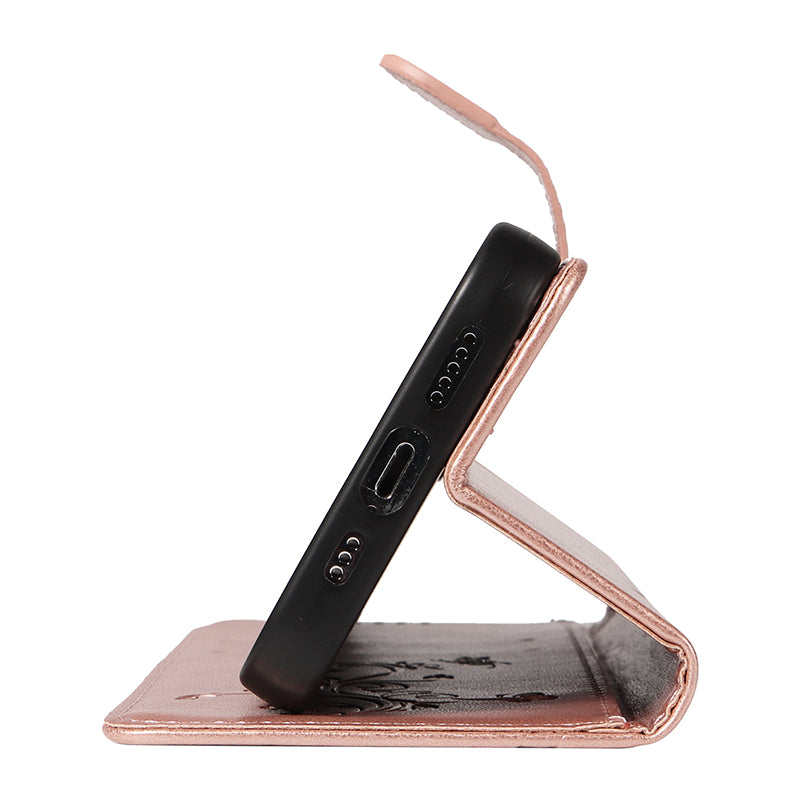 For Samsung Galaxy S24 Flower Blossom Theme Phone Case PU Leather Wallet Flip Cover - Rose Gold