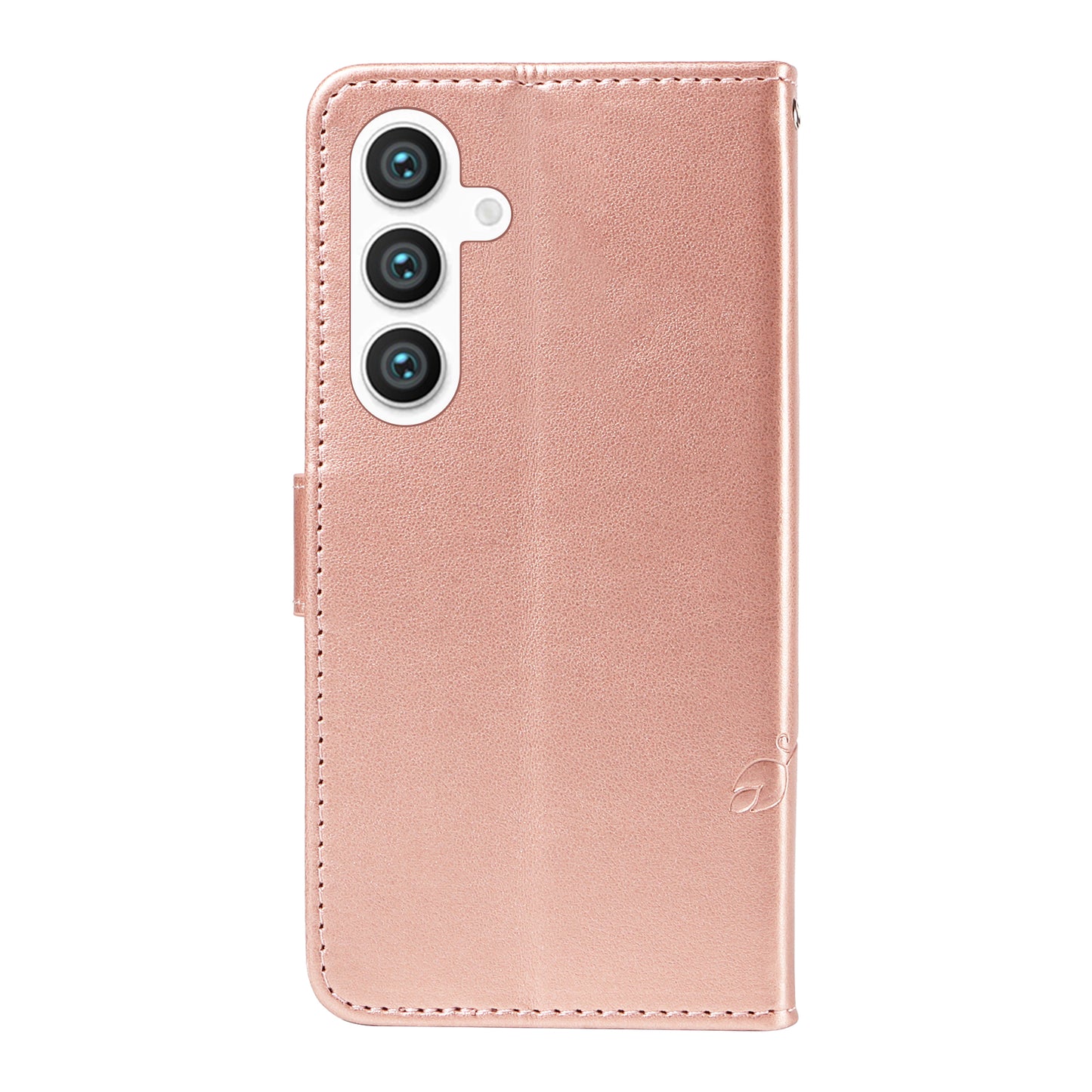 For Samsung Galaxy S24 Flower Blossom Theme Phone Case PU Leather Wallet Flip Cover - Rose Gold