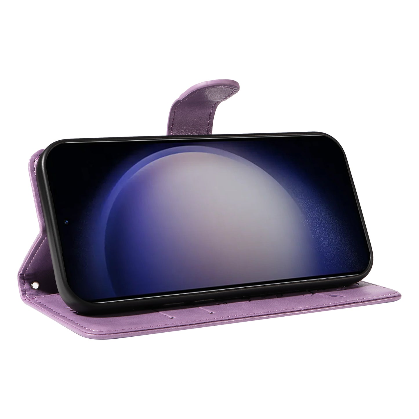 For Samsung Galaxy S24 Flower Blossom Theme Phone Case PU Leather Wallet Flip Cover - Purple