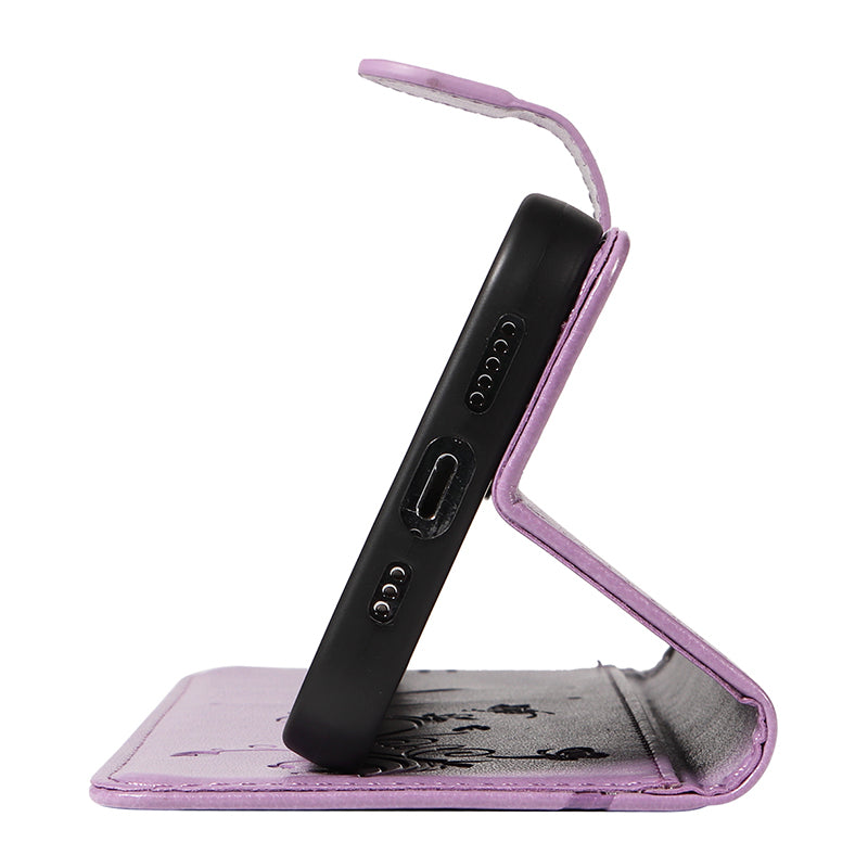For Samsung Galaxy S24 Flower Blossom Theme Phone Case PU Leather Wallet Flip Cover - Purple