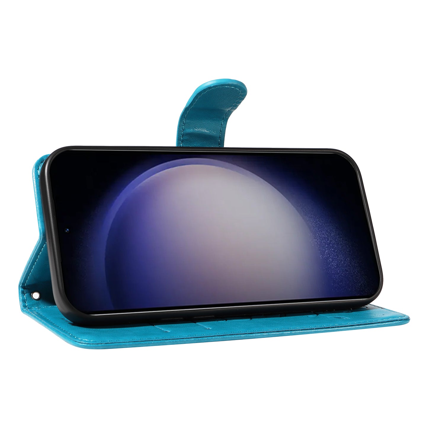 For Samsung Galaxy S24 Flower Blossom Theme Phone Case PU Leather Wallet Flip Cover - Blue