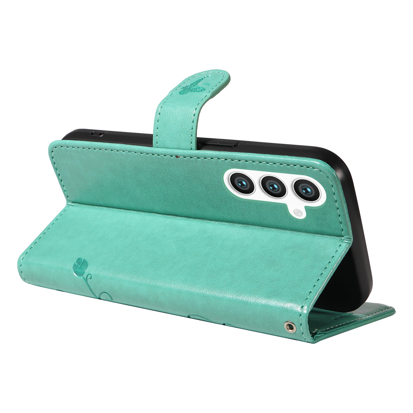 For Samsung Galaxy S24 Flower Blossom Theme Phone Case PU Leather Wallet Flip Cover - Green
