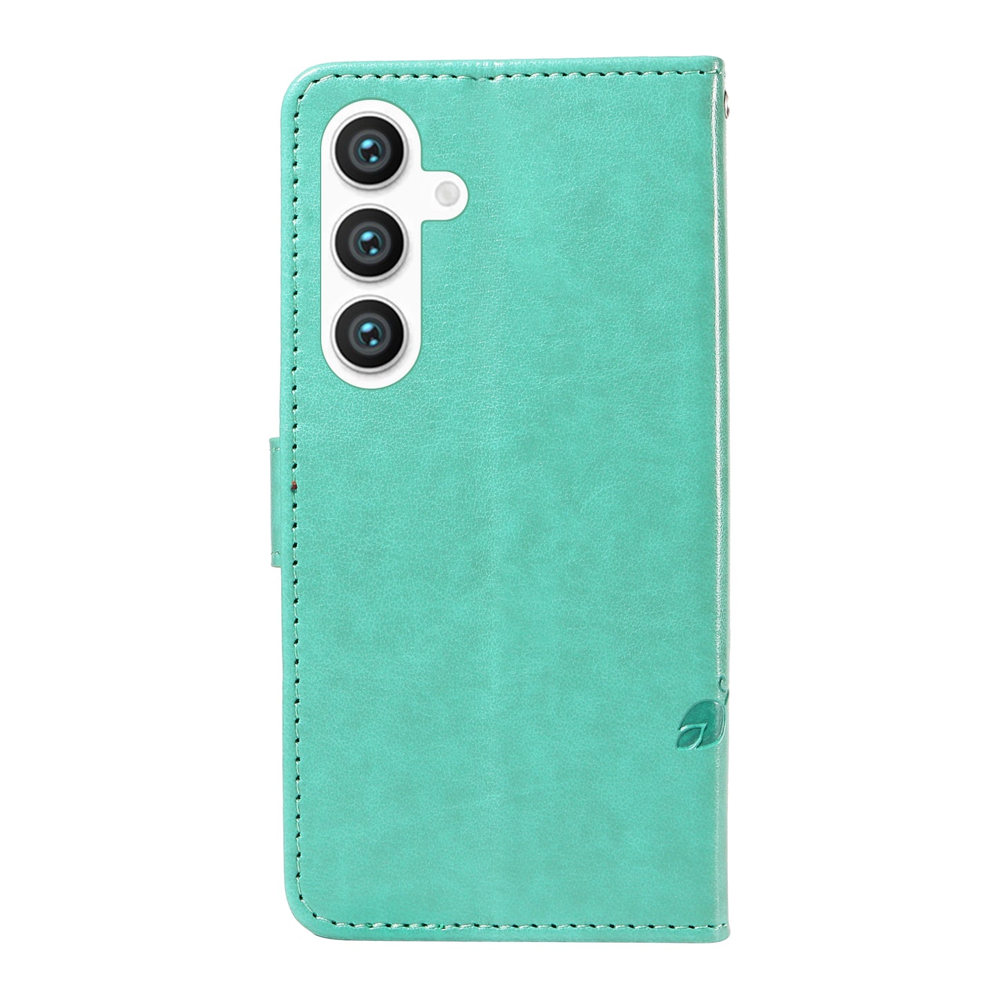 For Samsung Galaxy S24 Flower Blossom Theme Phone Case PU Leather Wallet Flip Cover - Green