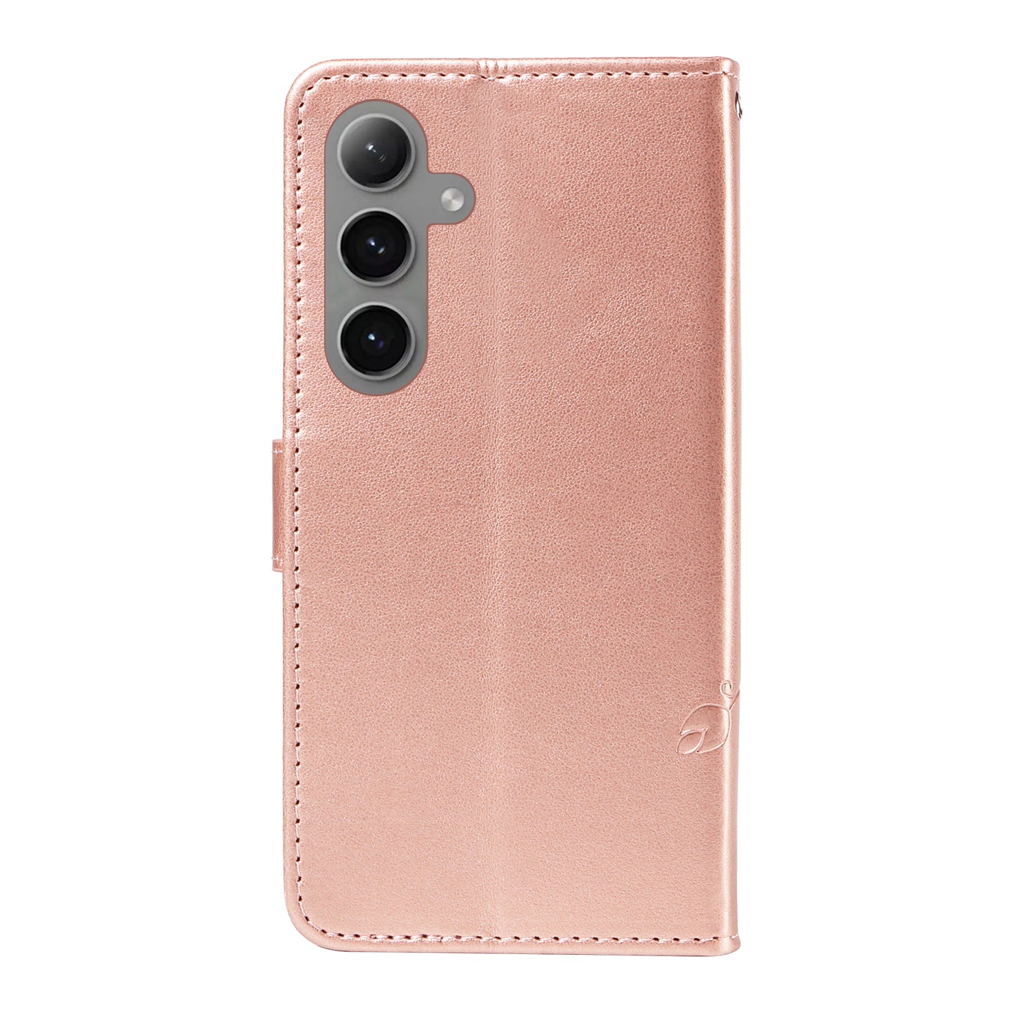 For Samsung Galaxy S24+ Phone Case with Wrist Strap Imprinted Butterfly Flower Stand Cover - Rose Gold