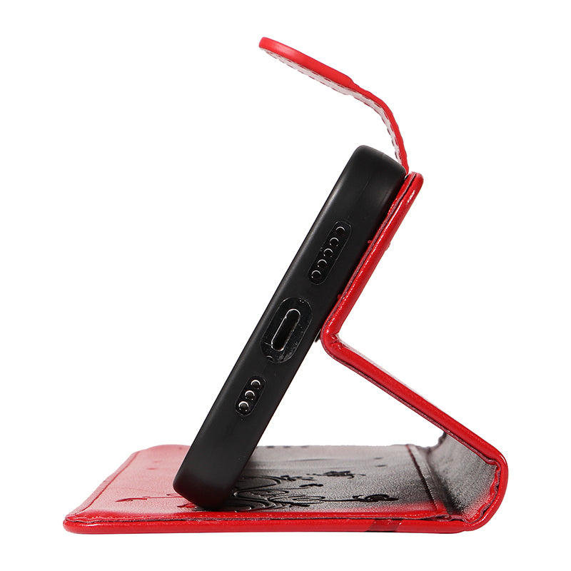 For Samsung Galaxy S24+ Phone Case with Wrist Strap Imprinted Butterfly Flower Stand Cover - Red