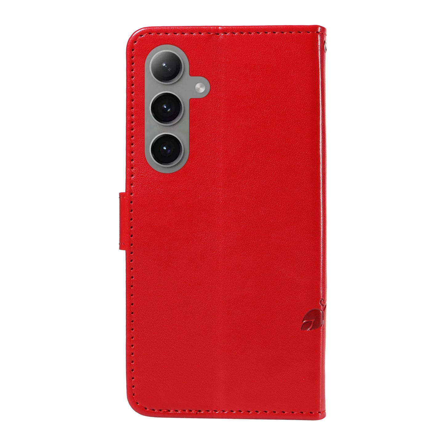For Samsung Galaxy S24+ Phone Case with Wrist Strap Imprinted Butterfly Flower Stand Cover - Red