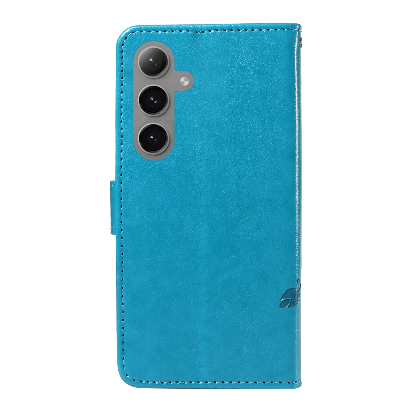 For Samsung Galaxy S24+ Phone Case with Wrist Strap Imprinted Butterfly Flower Stand Cover - Blue