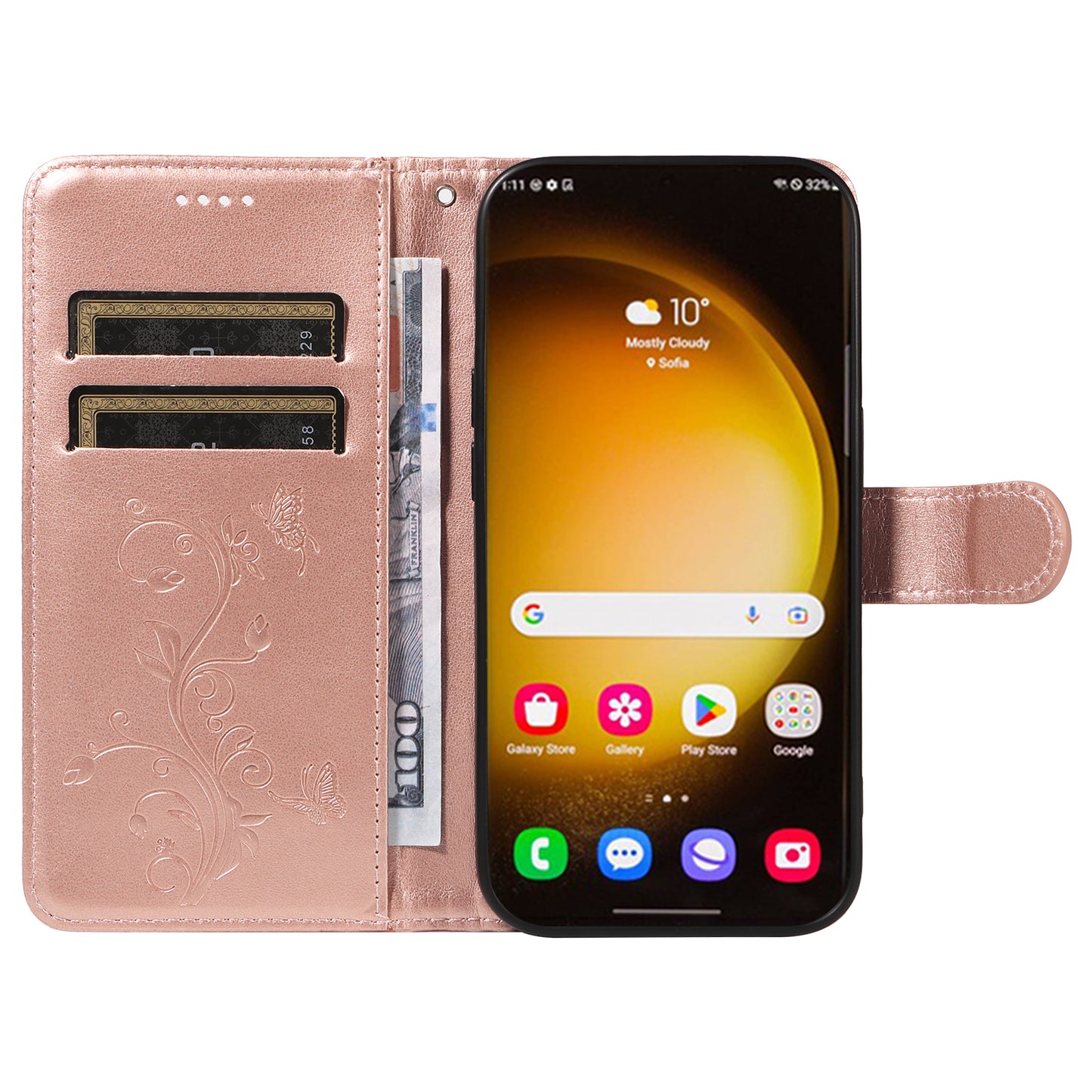 For Samsung Galaxy S24 Ultra Flower Blossom Leather Cover Full Protection Phone Case - Rose Gold