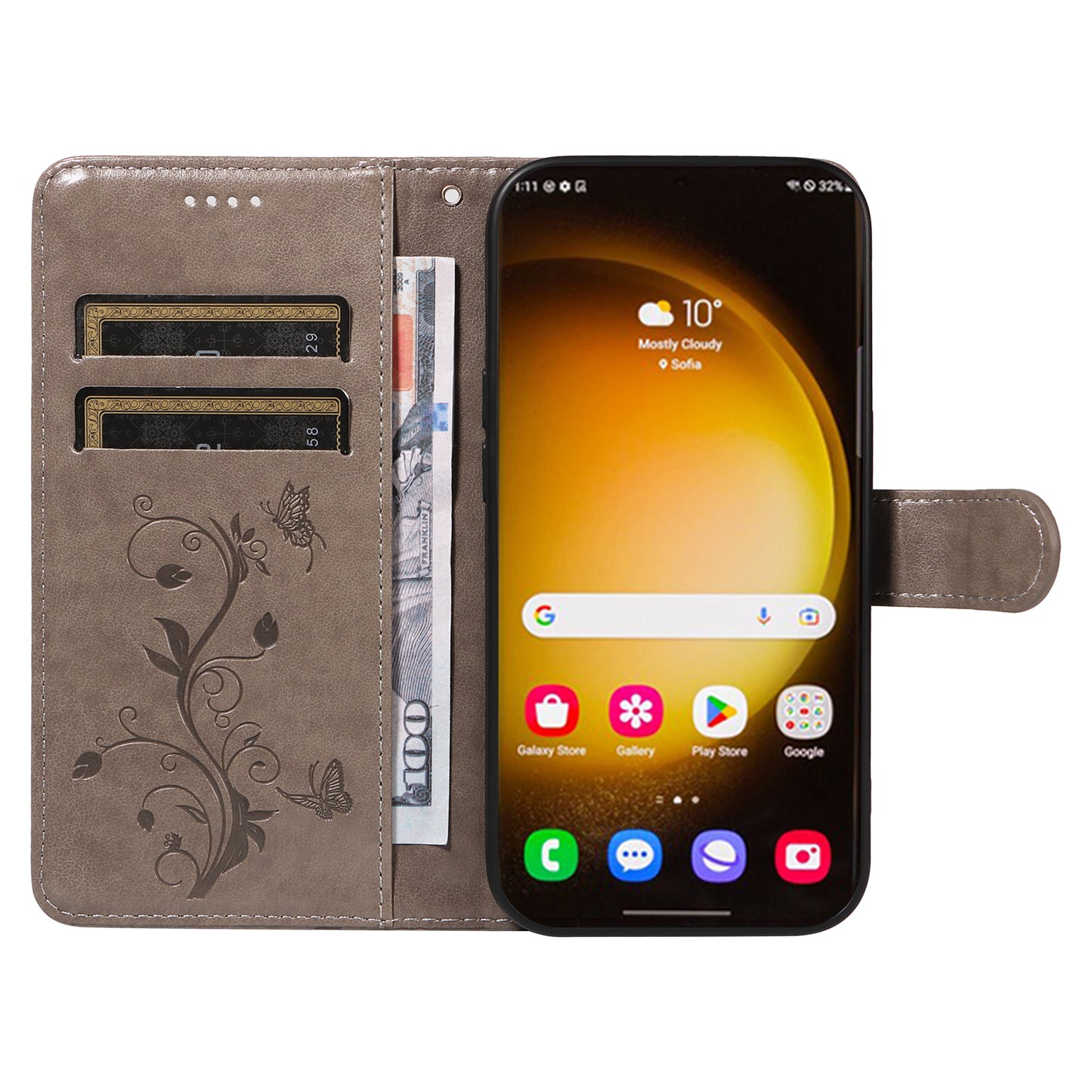 For Samsung Galaxy S24 Ultra Flower Blossom Leather Cover Full Protection Phone Case - Grey