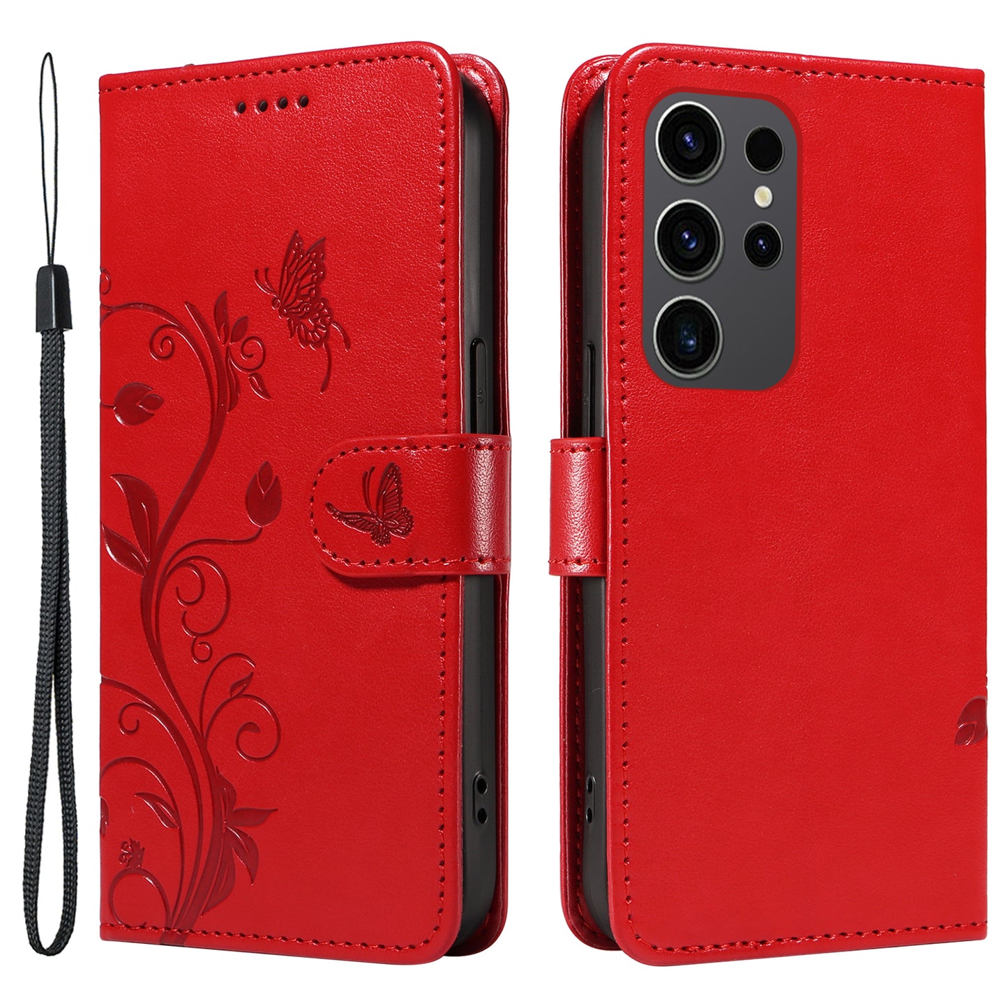 For Samsung Galaxy S24 Ultra Flower Blossom Leather Cover Full Protection Phone Case - Red