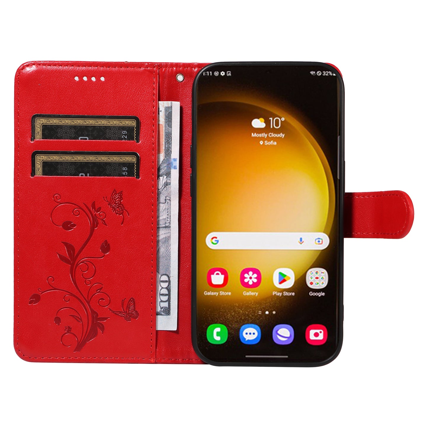 For Samsung Galaxy S24 Ultra Flower Blossom Leather Cover Full Protection Phone Case - Red