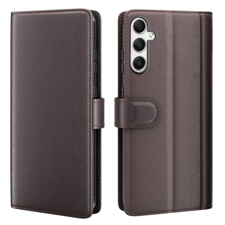 For Samsung Galaxy A35 5G Phone Case Genuine Split Leather Wallet Cover - Brown