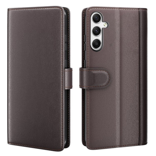 For Samsung Galaxy A35 5G Phone Case Genuine Split Leather Wallet Cover - Brown