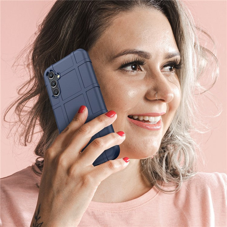 For Samsung Galaxy M44 5G Case Phone Shell Square Grid Texture TPU Phone Cover - Blue