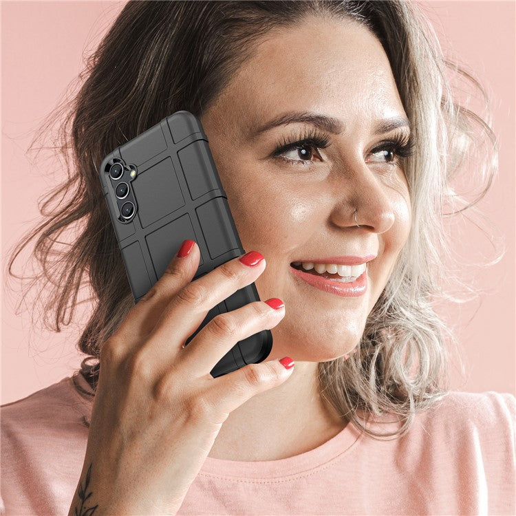 For Samsung Galaxy M44 5G Case Phone Shell Square Grid Texture TPU Phone Cover - Black