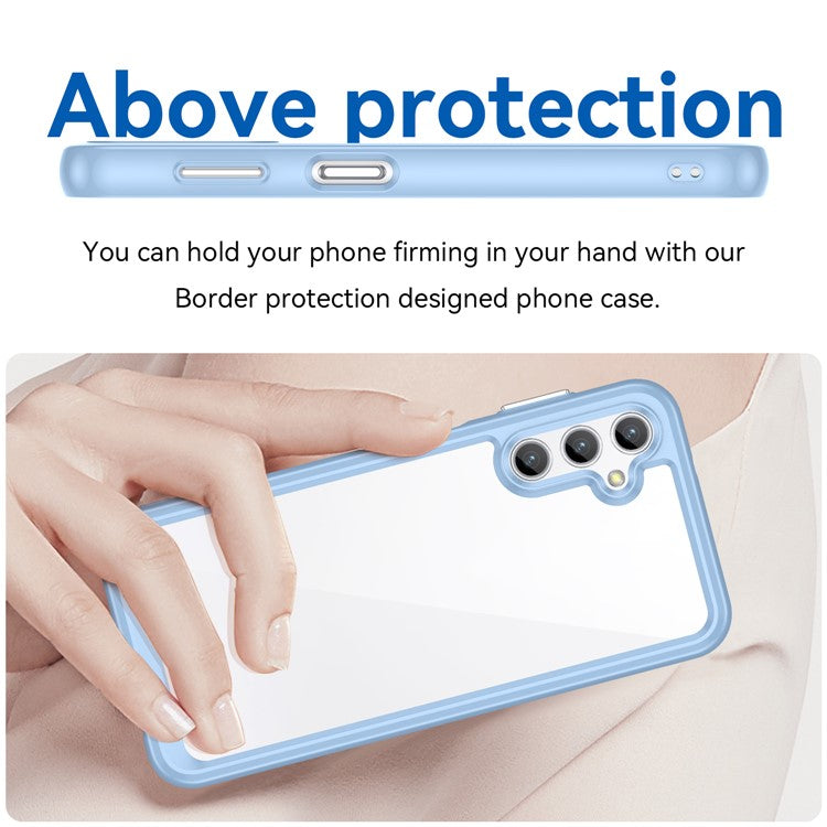 For Samsung Galaxy M44 5G Case Colorful Frame TPU + Acrylic Shockproof Phone Back Cover - Blue