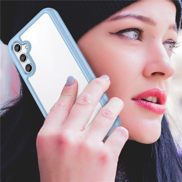 For Samsung Galaxy M44 5G Case Colorful Frame TPU + Acrylic Shockproof Phone Back Cover - Blue