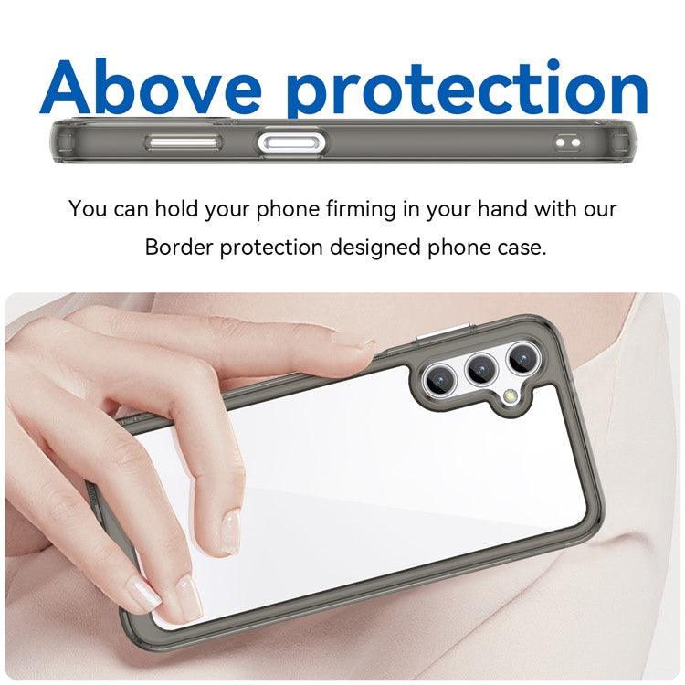 For Samsung Galaxy M44 5G Case Colorful Frame TPU + Acrylic Shockproof Phone Back Cover - Transparent Grey
