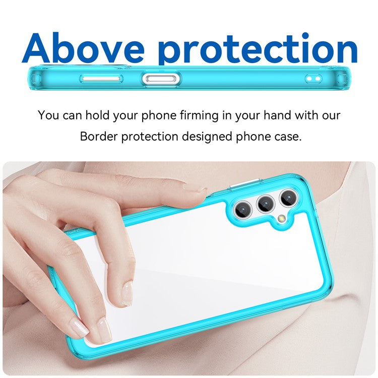 For Samsung Galaxy M44 5G Case Colorful Frame TPU + Acrylic Shockproof Phone Back Cover - Transparent Blue