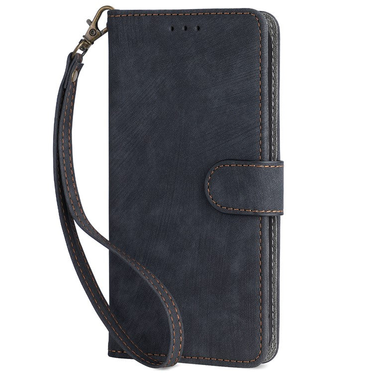 For OnePlus 12 5G Leather Phone Case with Strap RFID Blocking Card Slots - Black