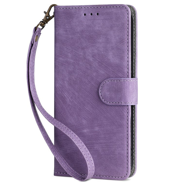 For OnePlus 12 5G Leather Phone Case with Strap RFID Blocking Card Slots - Purple