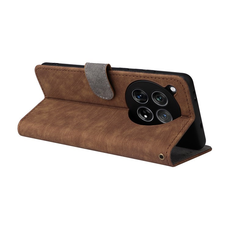 For OnePlus 12 5G Leather Phone Case with Strap RFID Blocking Card Slots - Brown