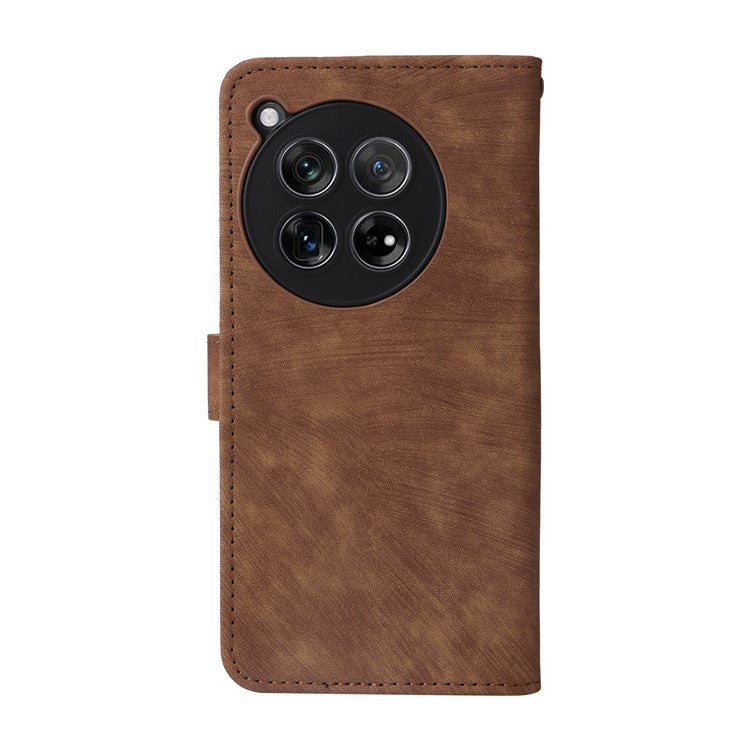 For OnePlus 12 5G Leather Phone Case with Strap RFID Blocking Card Slots - Brown